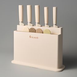НАБОР AGNESS ИЗ 10ПР: 5 НОЖЕЙ, 4 ДОСКИ И ПОДСТАВКА, ЦВЕТ: БЕЖЕВЫЙ