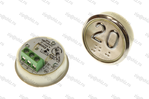 Кнопка (кнопочный модуль) BBP-R331-CMPLT-D-W "20 этаж", круглая, динамическая белая подсветка, Брайль.