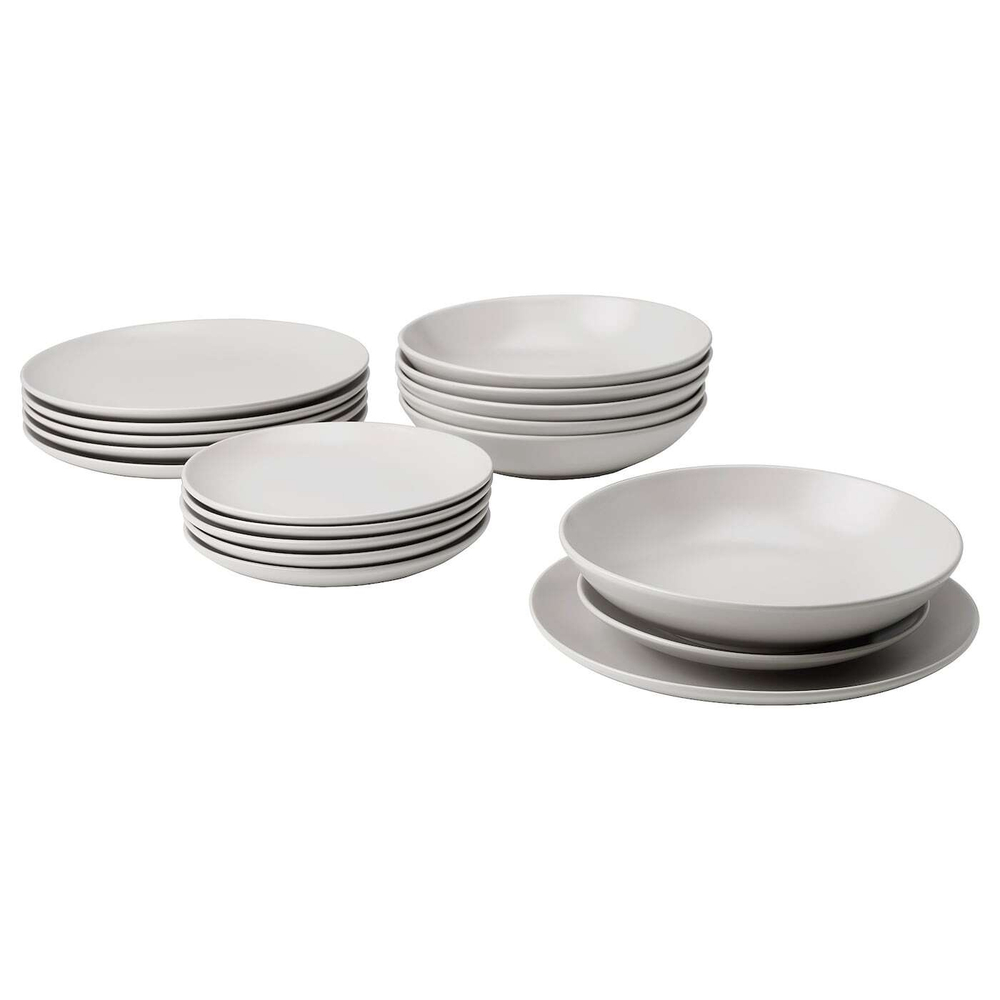 IKEA FÄRGKLAR  (ИКЕА ФÄРГКЛАР)  -  Сервиз, 18 штук, матовый светло-серый