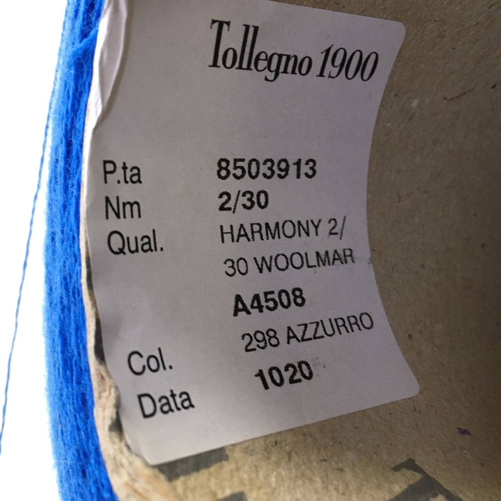 HARMONY - Tollegno 1900; 100% меринос; 1500м/100гр, (2/30); col.298 Azzurro, цвет: синий яркий