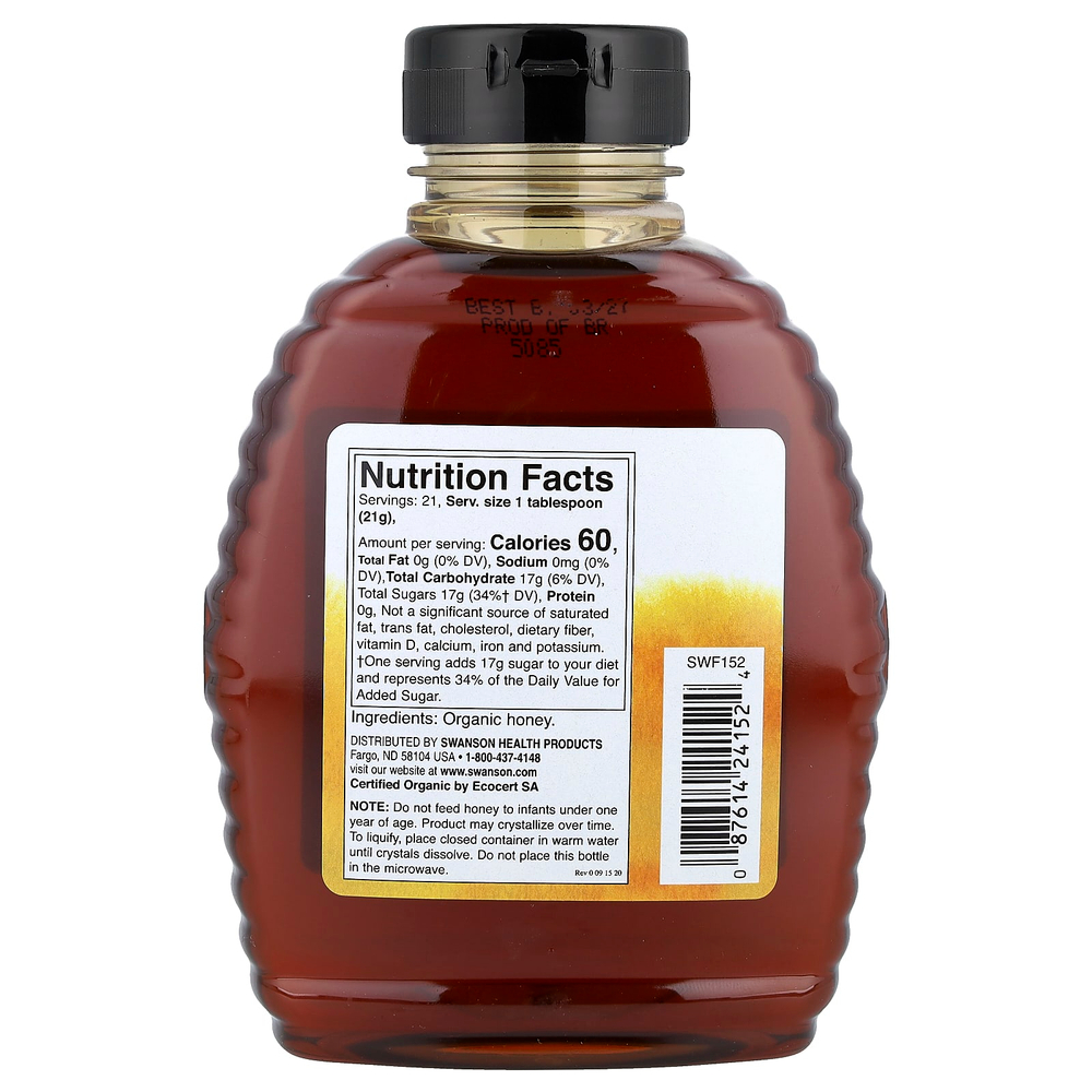 Swanson Vitamins, Сертифицированный органический мед из полевых цветов, 454 г (16 унций)