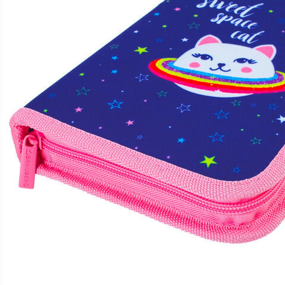 Пенал BRAUBERG, 1 отделение, ткань, 20х14 см, "Space Cat", 229278