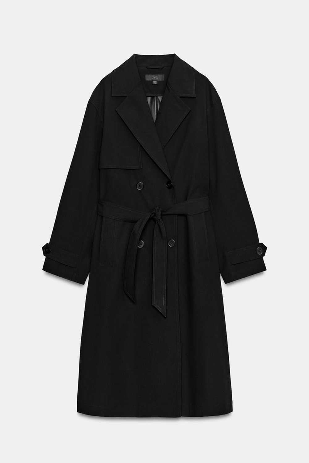 ZARA ТРЕНЧ С ПОЯСОМ WATER REPELLENT WINDPROOF, ЧЕРНЫЙ