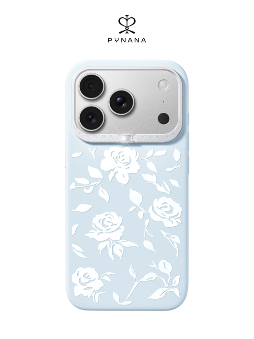 Чехол для iPhone 17 Pro корунд голубой с розами