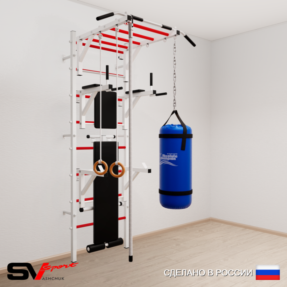 Шведская стенка Sv Sport усиленная 6641 (Турник рукоход/Брусья/Стойка/Скамья/Канат/Кольца/Цепь/Мешок 15кг)
