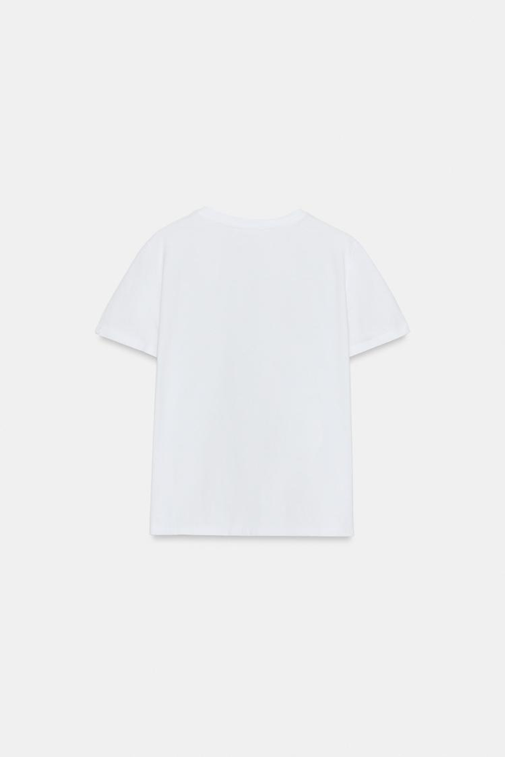 ZARA ХЛОПКОВАЯ ФУТБОЛКА В СТИЛЕ РУСТИК, БЕЛЫЙ
