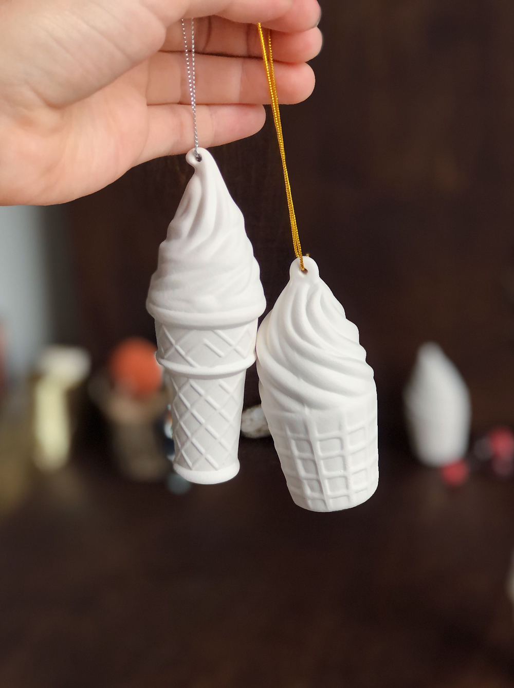 Елочная игрушка "Мороженое рожок", фарфор, 12x4 см, упаковка, для росписи