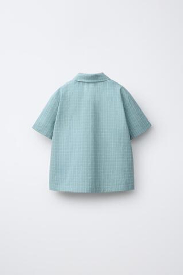 ZARA РУБАШКА В КЛЕТКУ С КАРМАНАМИ, ГОЛУБОЙ