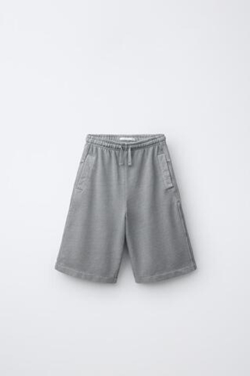 ZARA УДЛИНЕННЫЕ ШОРТЫ ИЗ ФЛИСА, СЕРЫЙ