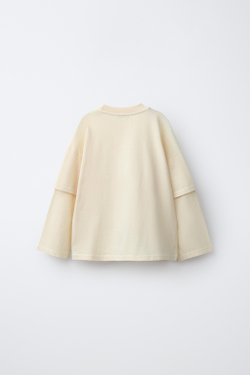 ZARA ФУТБОЛКА С ДВОЙНЫМИ РУКАВАМИ, ЭКРЮ