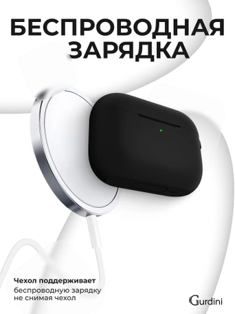 Чехол для Airpods Pro 2 Gurdini прорезиненный soft touch c карабином Черный