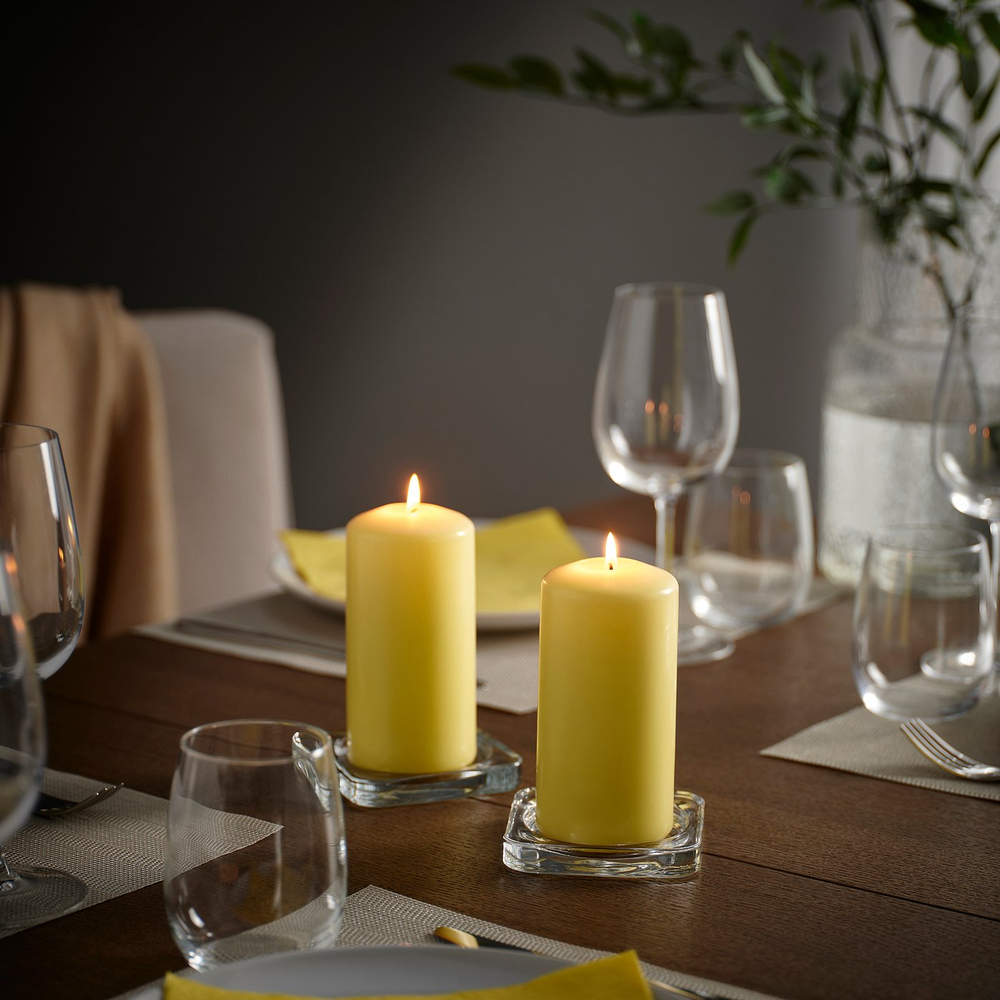 IKEA DAGLIGEN  (ИКЕА ДАГЛИГЕН)  -  Свеча-столбик без запаха - бледно-желтый 14 см 40 ч