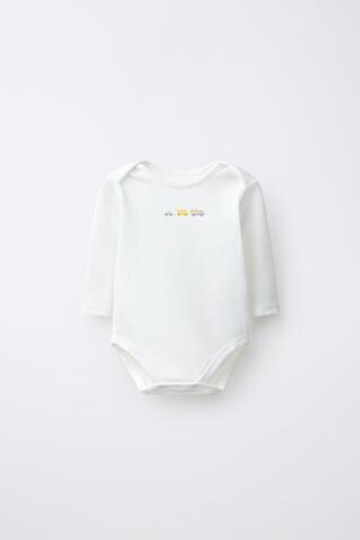 ZARA НАБОР ИЗ 5 БОДИ С ПРИНТОМ МАШИНОК, СИНИЙ
