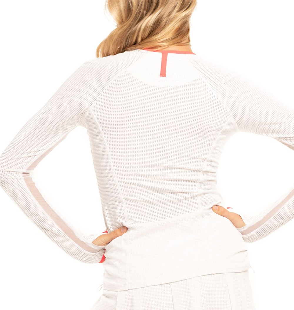 Женская теннисная футболка   Lucky in Love Core Whites Raglan Zip L/S - white/coral crush