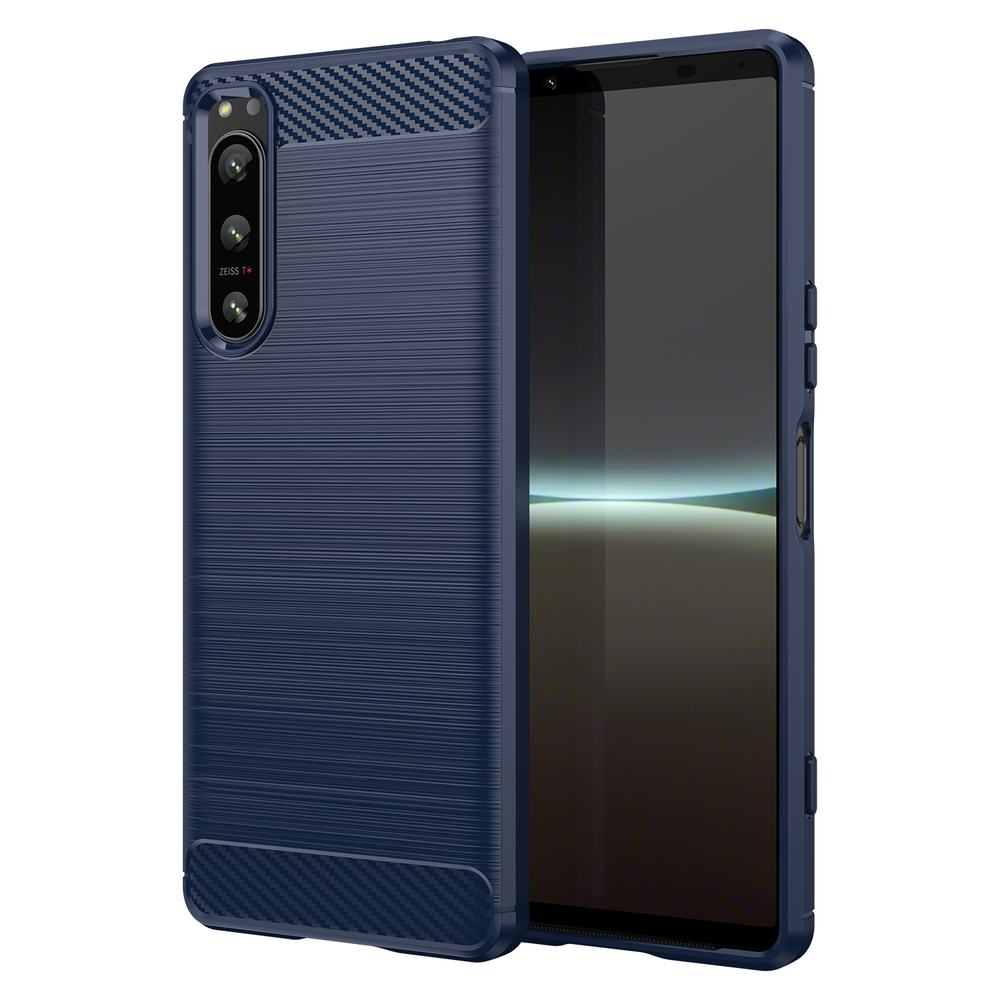 Чехол синего цвета в стиле карбон для Sony Xperia 5-IV Mark 4, серии Carbon от Caseport