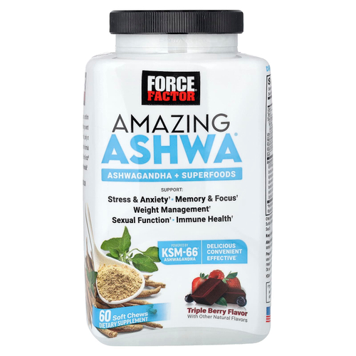 Force Factor, Amazing Ashwa®, тройная ягода, 60 жевательных таблеток