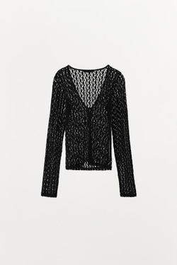 ZARA КРУЖЕВНОЙ ТОП С ПУГОВИЦАМИ, ЧЕРНЫЙ