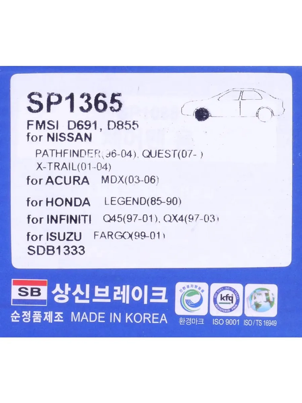 Колодки тормозные NISSAN X-Trail (T30),Pathfinder (R50) передние (4шт.) SANGSIN