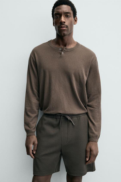 ZARA ШОРТЫ КОМФОРТНОЙ ПОСАДКИ ИЗ РЕЛЬЕФНОЙ ТКАНИ, ТЕМНО-КОРИЧНЕВЫЙ