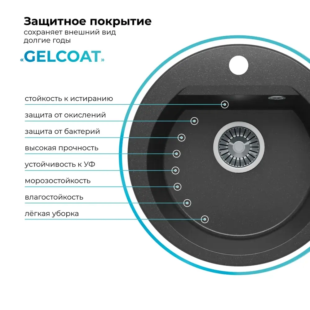Мойка POLYGRAN ATOL-460 черный №16, смеситель COLORADO черный №16