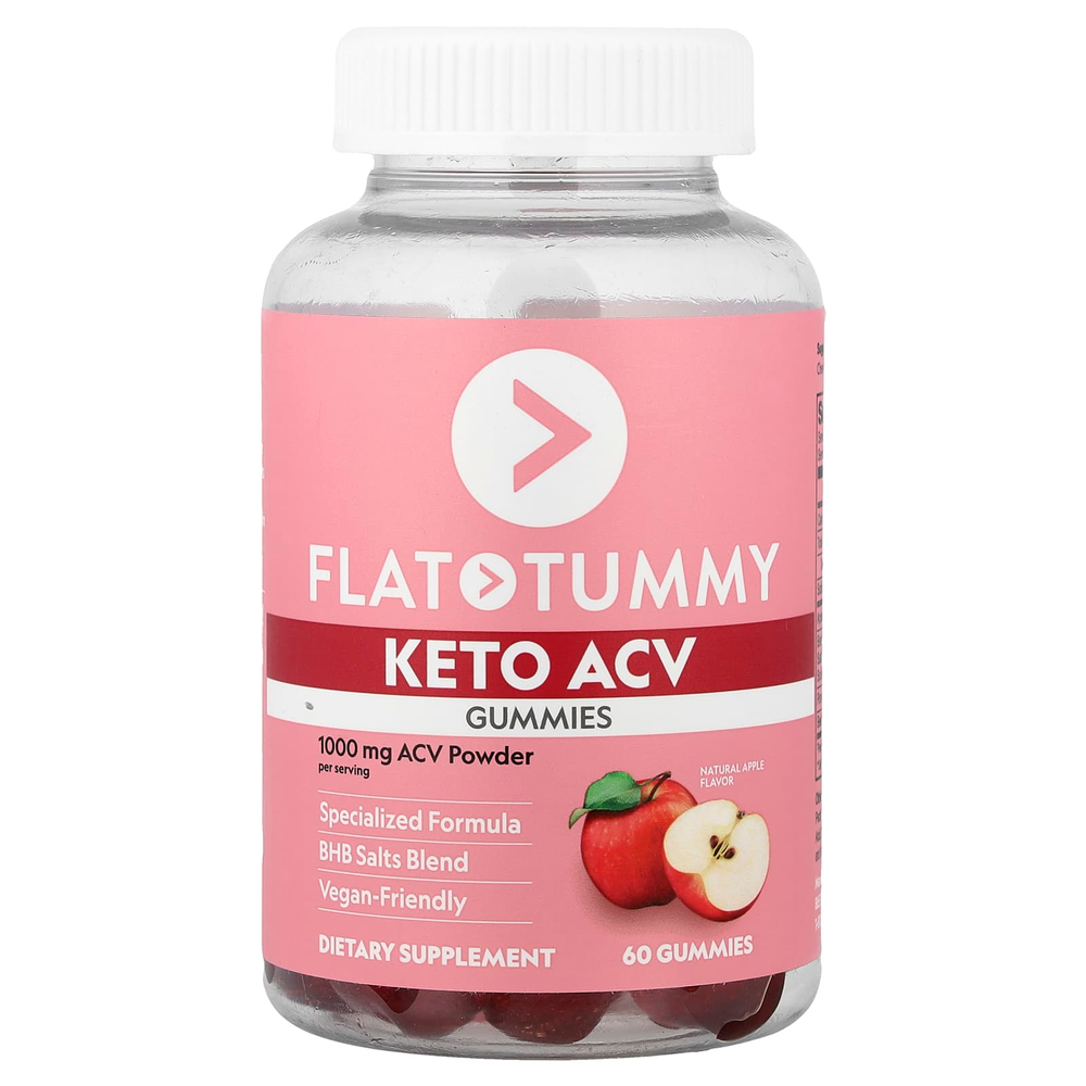 Flat Tummy, Keto ACV, жевательные таблетки, со вкусом натурального яблока, 60 жевательных таблеток