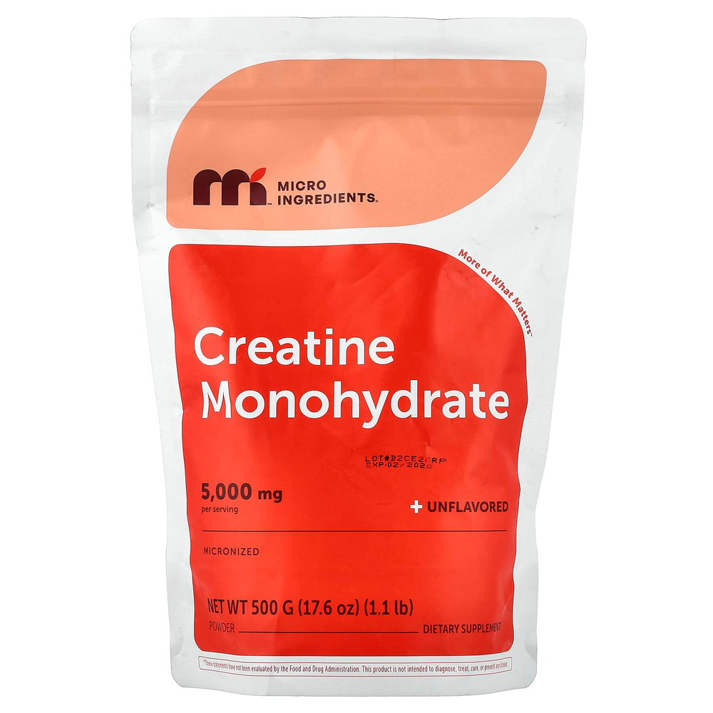 Micro Ingredients, моногидрат креатина в порошке, без вкусовых добавок, 500 г (17,6 унции)