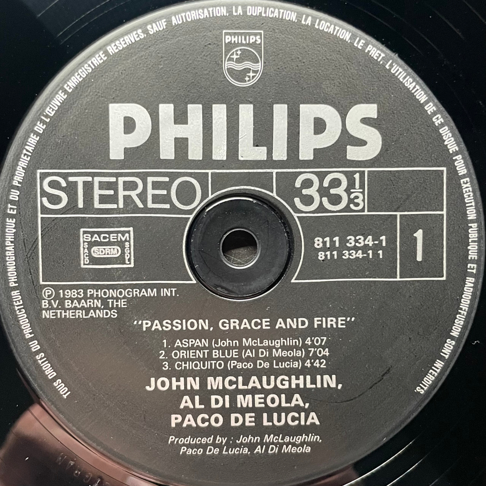 John McLaughlin - Al Di Meola - Paco De Lucia ‎– Passion, Grace & Fire (франция 1983г.)