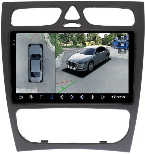 Магнитола для Mercedes-Benz G W463 2000-2006, C-класс W203 2000-2004 (рамка большая) - Teyes CC3-2K-360 монитор 9.5" 2K QLED на Android 10, Быстрая, CarPlay, 4G SIM-слот, 4 камеры в комплекте
