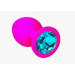 Анальная пробка из розового силикона со светло-голубым кристаллом (размер S)