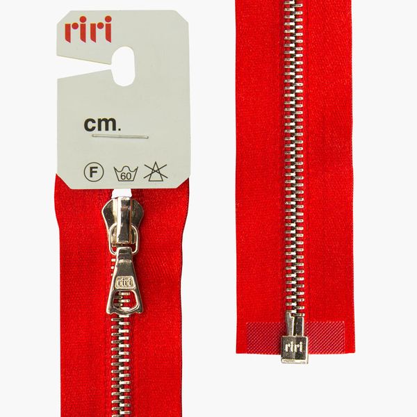 Молния металл RIRI Т4 (4 мм) 1 зам., разъем., 65 см, Ni, атласная тесьма, цв.9426, ярко-красный, 1 шт