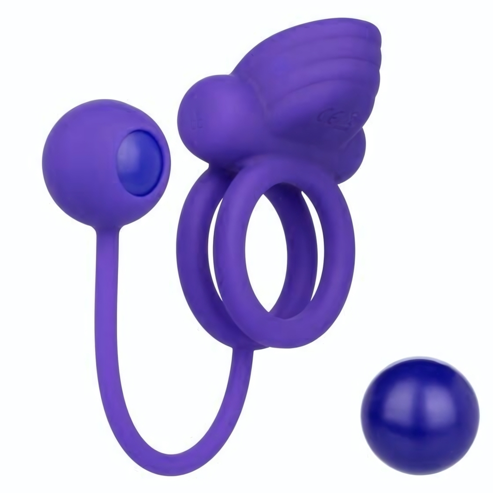 Фиолетовое эрекционное кольцо с утяжелителем Silicone Rechargeable Dual Rockin Rim Enhancer (Цвет: фиолетовый)