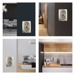 Розетка ЭРА Серия 12 12-2108-04 2X2P+E Schuko со шторками 16A-250В IP20 шампань | Эра 12