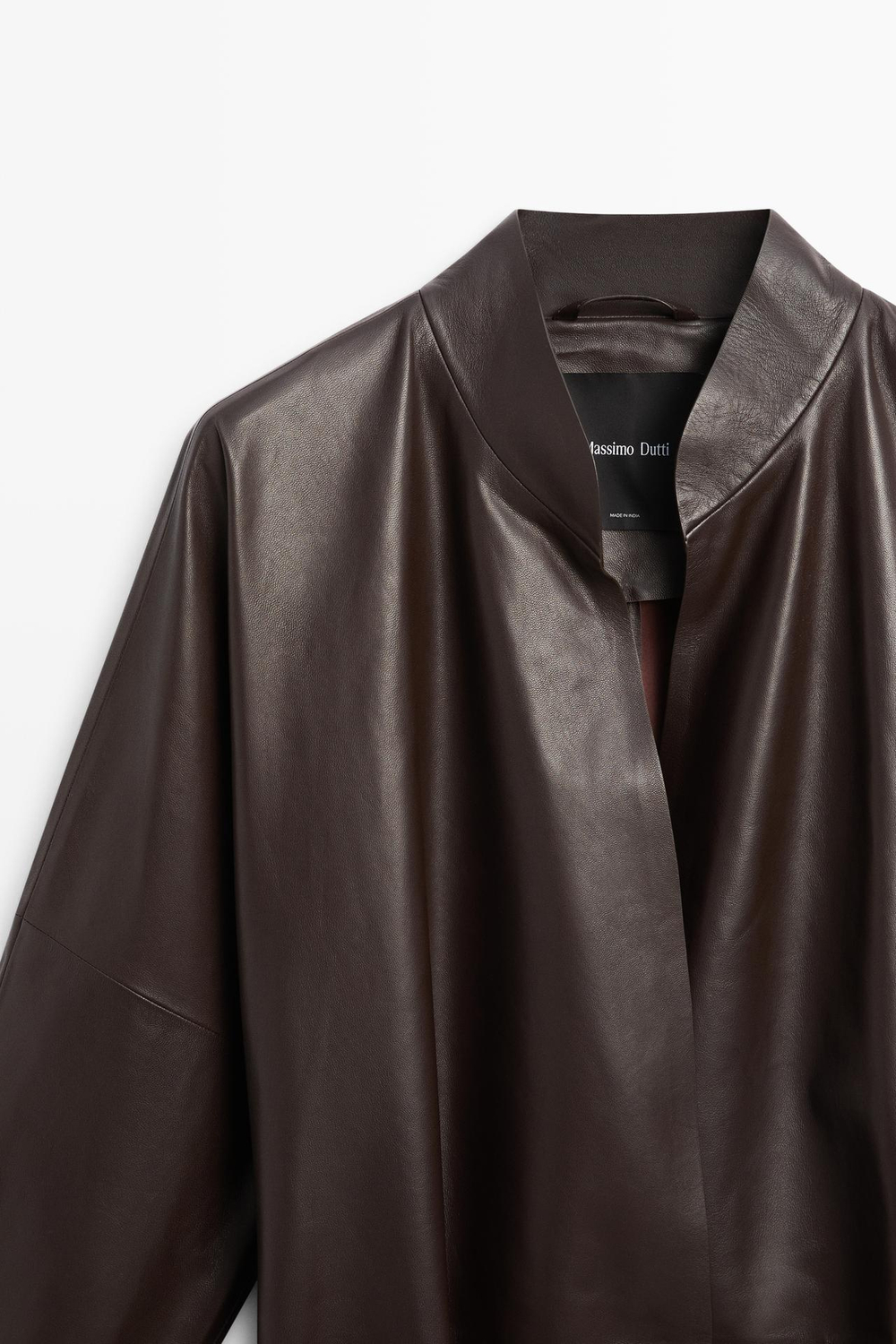 Massimo Dutti Куртка из кожи наппа с запахом и завязками, коричневый