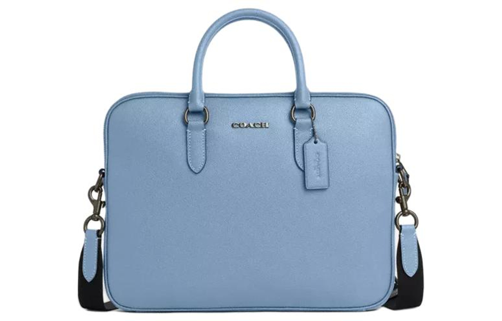 COACH Cross Grain Leather Briefcase, Shoulder Bag, Crossbody Bag, Handbag Large Men"s Blue