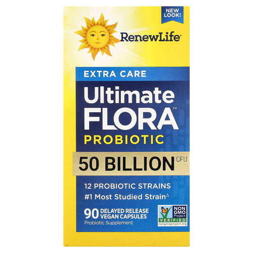 Renew Life, Ultimate Flora™, пробиотик повышенной чистоты, 90 веганских капсул с отсроченным высвобождением