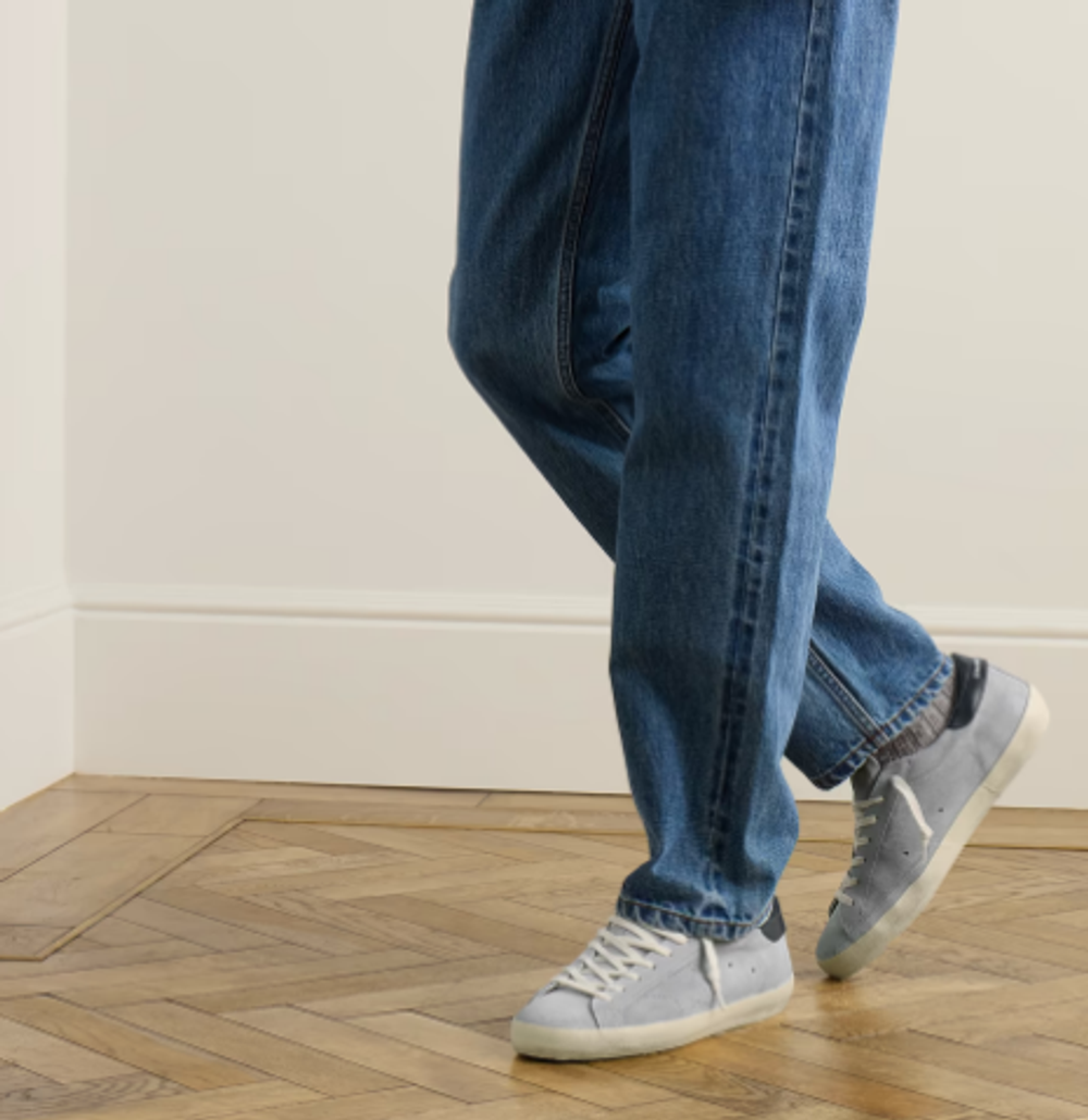 Мужские кеды Super-Star Distressed Patent Leather-Trimmed Suede Sneakers