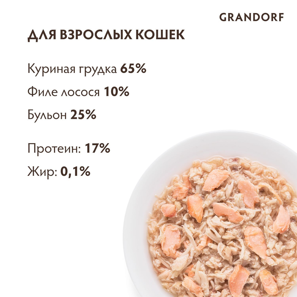 Grandorf Консервы для кошек: куриная грудка с лососем, 70 г