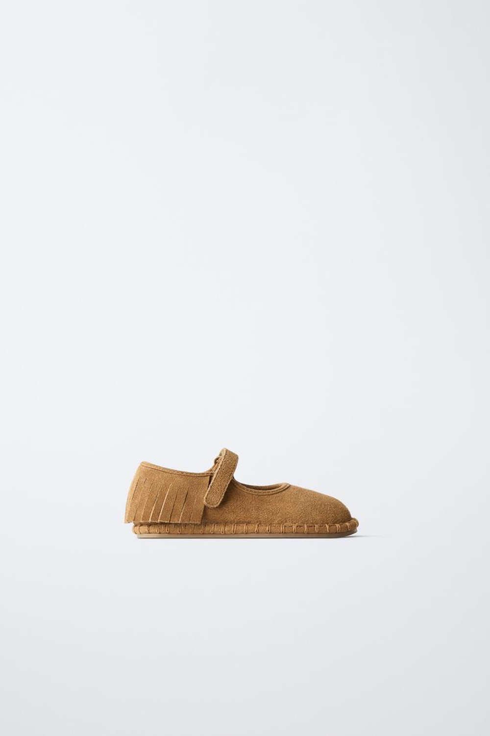 ZARA БАЛЕТКИ BAREFOOT ИЗ КОЖИ С БАХРОМОЙ, КОРИЧНЕВЫЙ