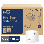 Бумага туалетная 100 м, TORK (Система Т6), комплект 27 шт., Advanced, 2-слойная, белая.