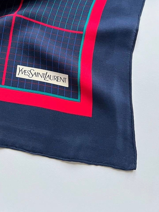 Платок синий в клетку Yves Saint Laurent