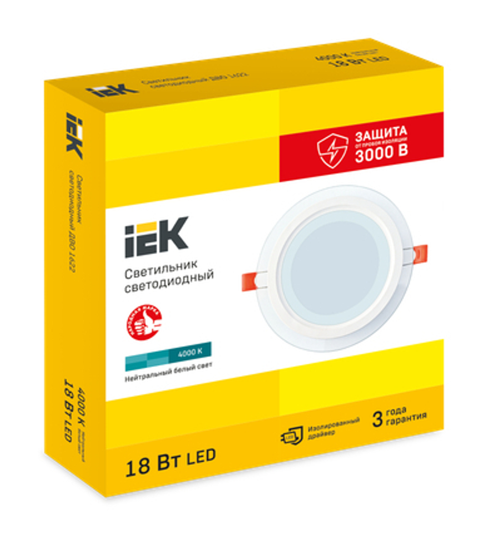 Светильник светодиодный ДВО 1622 со стеклом круг 18Вт 4000К IP20 IEK