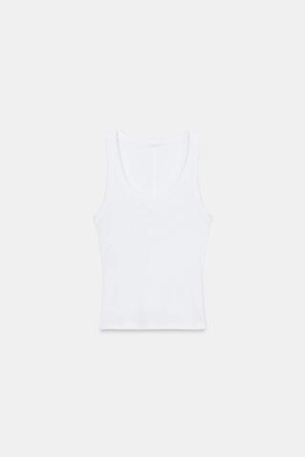 ZARA ТОП В РУБЧИК БЕЗ РУКАВОВ, БЕЛЫЙ