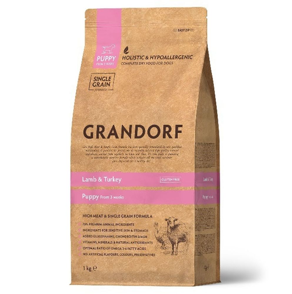 Grandorf 10кг Lamb &amp; Turkey Puppy Holistic для щенков от 3 недель, беременных и кормящих сук, ягненок с индейкой
