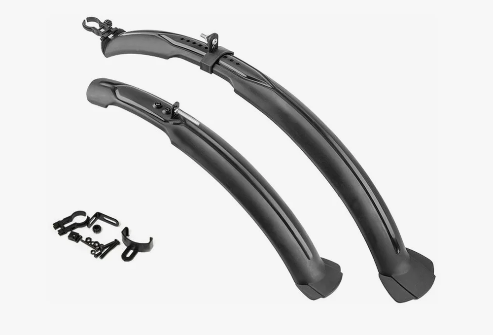Крылья TRIX 24-26", к-кт перед./задн., крепеж: перед. за бустер вилки, задн. двойное за раму; с брызговиками, ширина 60мм, пластик, черн.