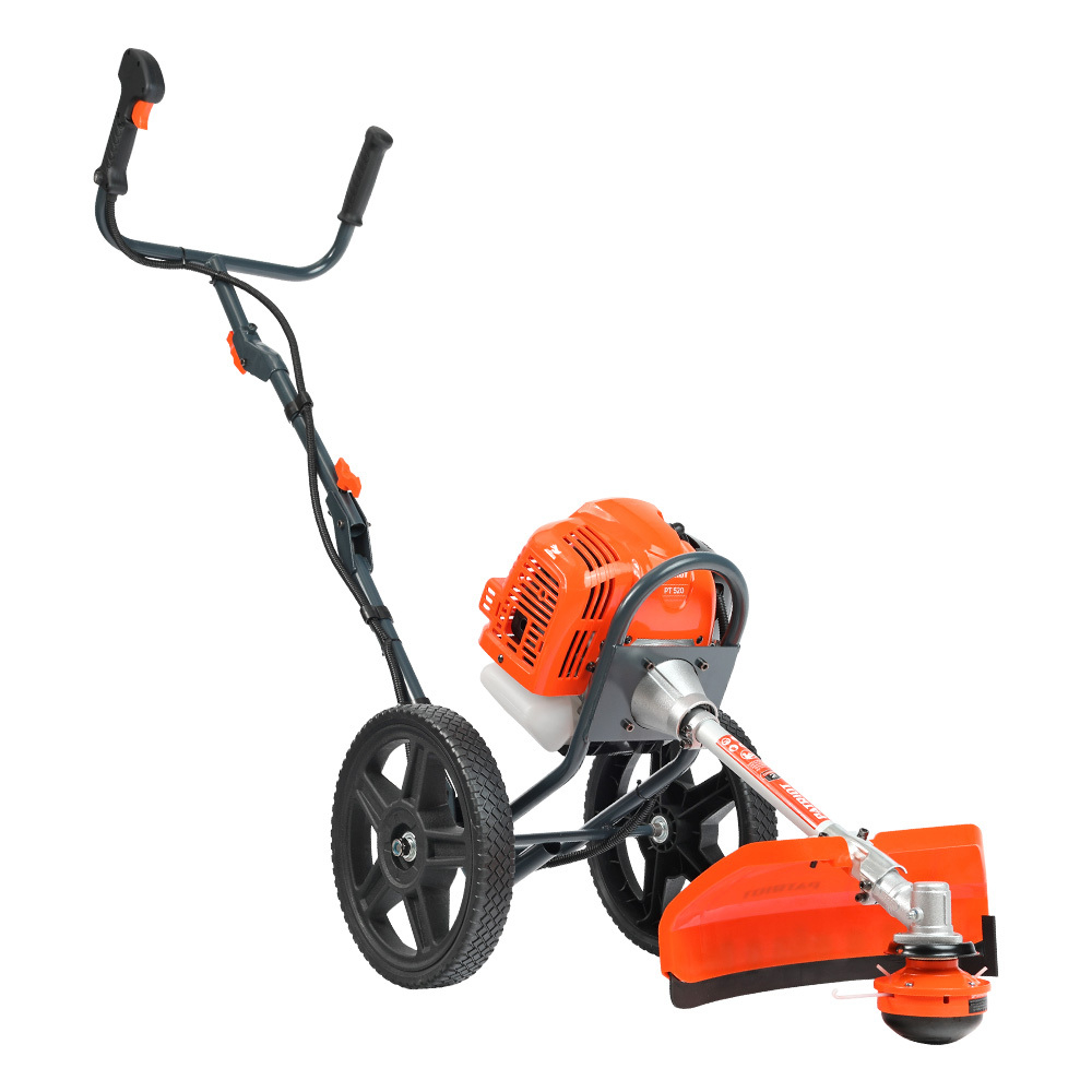 Газонокосилка бензиновая  PATRIOT PT 520 (2 такт), 42см, 3л.с, 52сс, катушка + 3Т нож, колёса 30см (колёсный триммер)