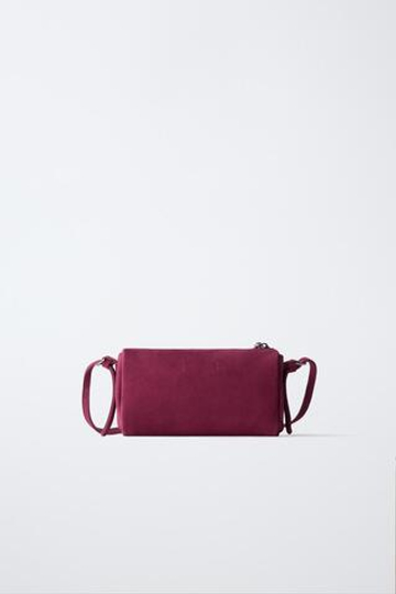 ZARA КОЖАНАЯ СУМКА ЧЕРЕЗ ПЛЕЧО, ЦВЕТ ФУКСИИ