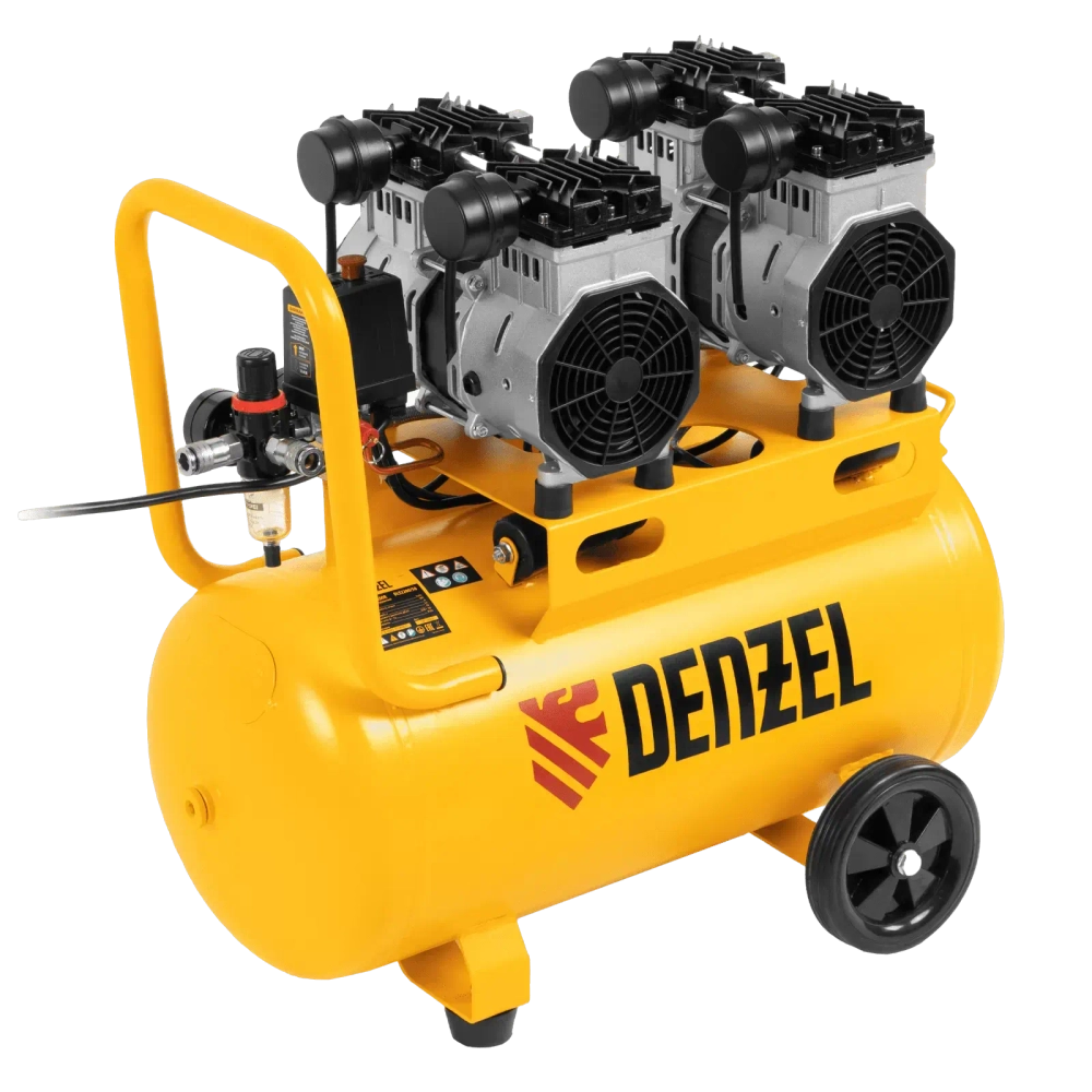 Аренда Компрессор безмасляный, малошумный DENZEL DLS 2200/50, 2200 Вт, 2x1100, 50 л, 380 л/мин