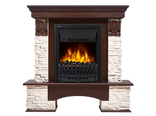 Портал Firelight Pietra Classic камень белый, шпон темный дуб