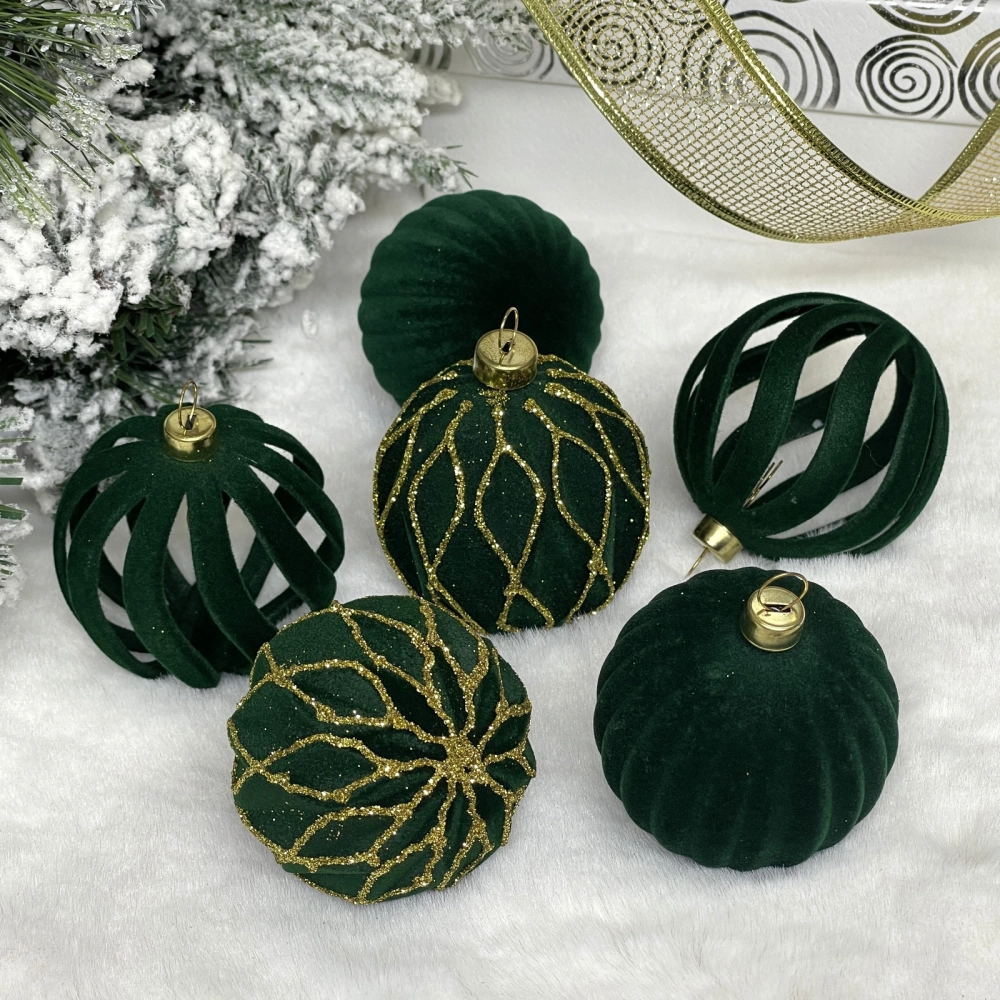 Набор шаров ВЕЛЮР «Золотая пыльца» 6 см (набор 6 шт), Изумруд