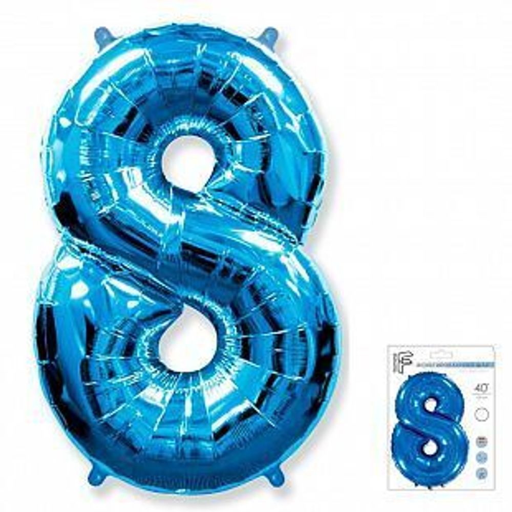 Шар фольгированный Цифра "8" синий 40" с гелием